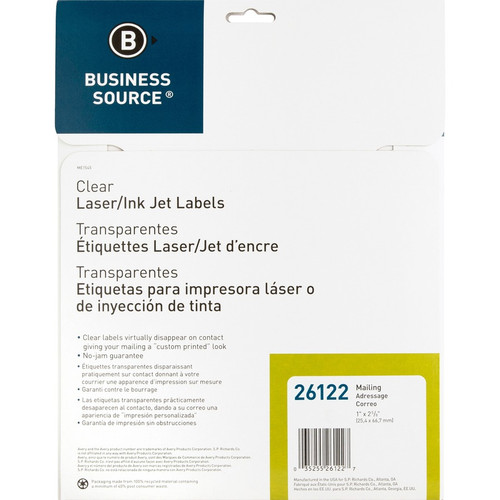 Business Source Mailing Address Labels - 1" Width x 2 3/4" Length - Permanent Adhesive - Rectangle (BSN26122)