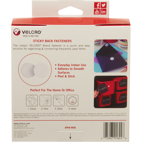 VELCRO Sticky Back General Purpose Stick On Circles - 0.75" Dia - For Sign, Poster, Wall, Tile (VEK91824)