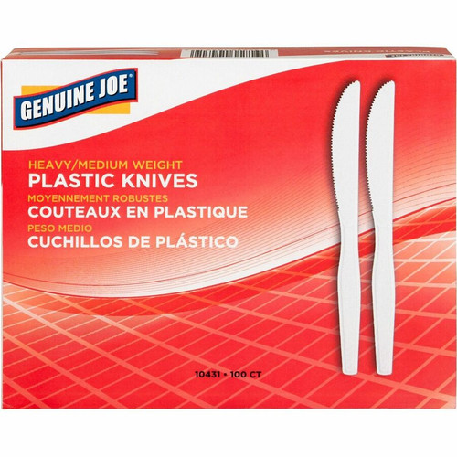 Genuine Joe Heavyweight Disposable Knives - 100 / Box - 40/Carton - Disposable - White (GJO10431CT)