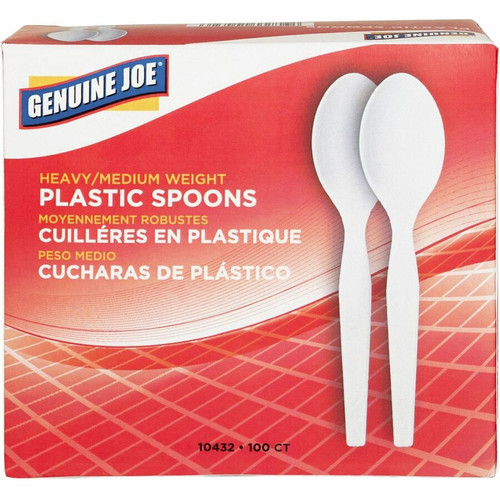 Genuine Joe Heavyweight Disposable Spoons - 100 / Box - 40/Carton - Disposable - White (GJO10432CT)