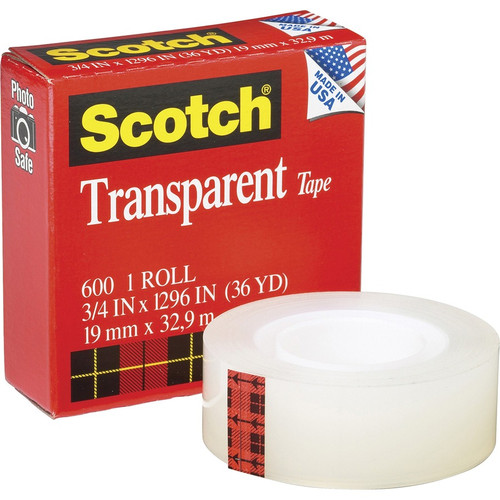 Scotch Transparent Tape - 3/4"W - 36 yd Length x 0.75" Width - 1" Core - Stain Resistant, Moisture (MMM600341296PK)