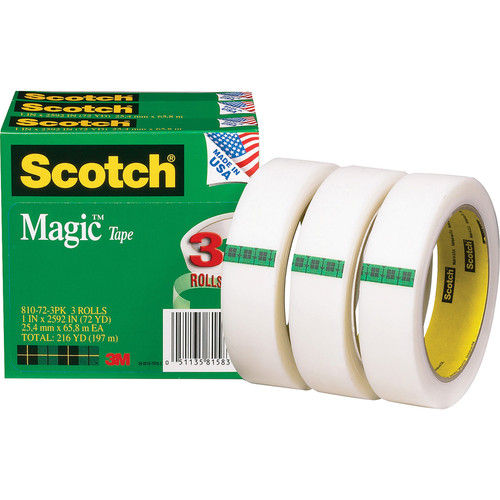 Scotch Magic Tape - 72 yd Length x 1" Width - 3" Core - For Mending, Splicing - 12 / Bundle - Matte (MMM810723PKBD)