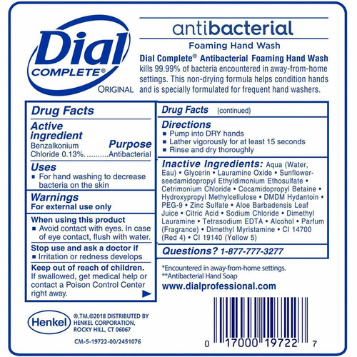 Dial Antibacterial Foaming Hand Wash - Original ScentFor - 57.5 fl oz (1700 mL) - Hand - - Orange - (DIA19723)
