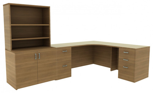 L-Shaped Desk with Drawers and Shelves