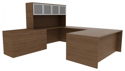 U-Shaped Desk with Shelves and Drawers