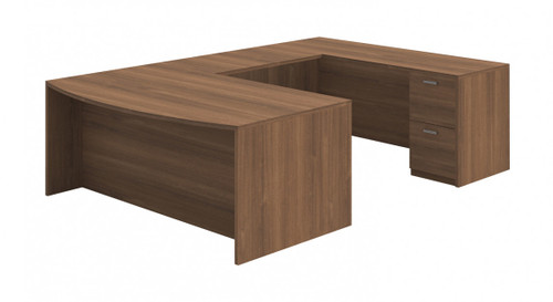 Bow Front U-Shaped Desk with Drawers