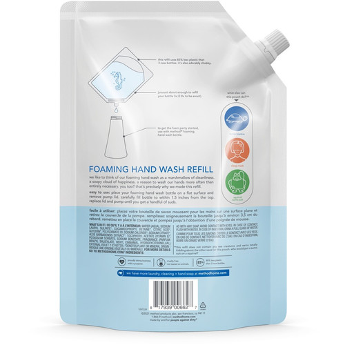Method Foaming Hand Soap Refill - Sweet Water ScentFor - 28 fl oz (828.1 mL) - Hand - Clear - - 4 / (MTH00662CT)