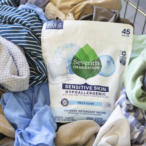 Seventh Generation Laundry Detergent - For Laundry - Free & Clear Scent - 45 / Packet - 1 / Pack - (SEV22977)
