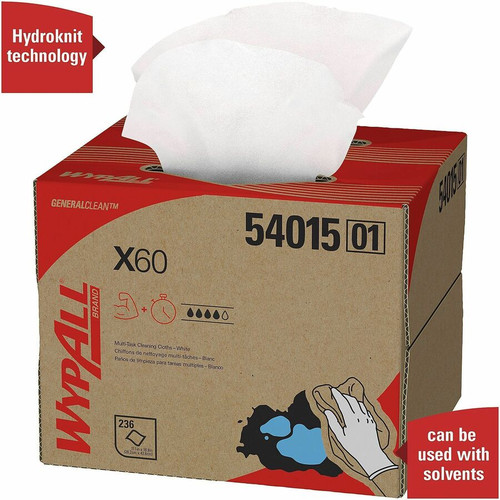 Wypall GeneralClean X60 Multi-Task Cleaning Cloths - Brag Box - 11.10" x 16.80" - White - Cloth - - (KCC54015)