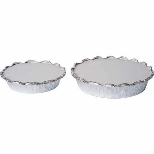 BluTable 9" Round Foil Pan Flat Board Lids - Round - 500 / Carton - White, Silver (RMLFOILLID9)