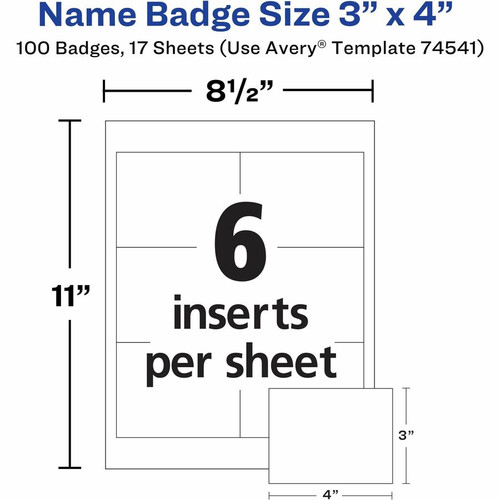Avery Clip-Style Name Badges - 4" x 3" - 100 / Box - Clip - White, Clear (AVE74541)