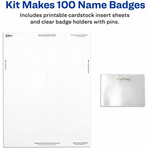 Avery Pin-Style Name Badges - 3 1/2" x 2 1/4" - 100 / Box - White, Clear (AVE74549)