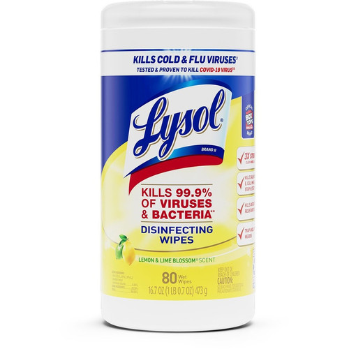Lysol Disinfecting Wipes - Ready-To-Use - Lemon, Lime Blossom Scent - 7" Length x 7.25" Width - 80 (RAC77182CT)