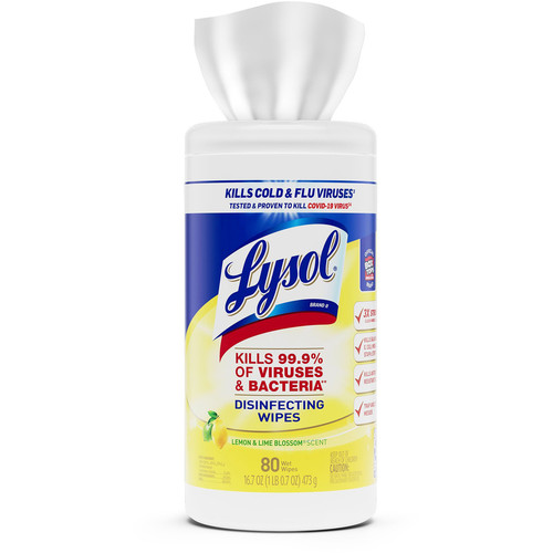 Lysol Disinfecting Wipes - Ready-To-Use - Lemon, Lime Blossom Scent - 7" Length x 7.25" Width - 80 (RAC77182CT)
