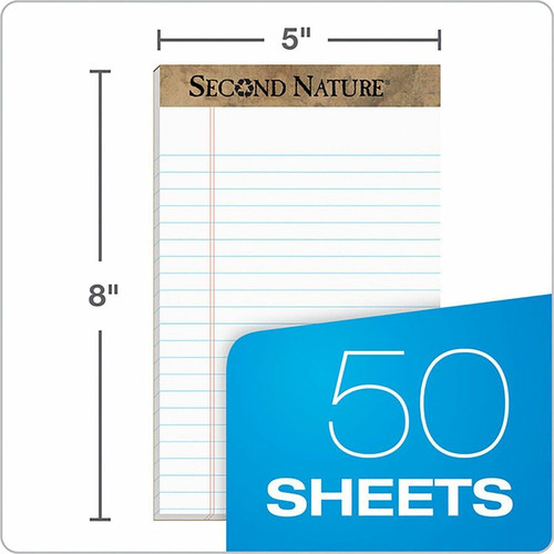 TOPS Second Nature Recycled Writing Pads - 50 Sheets - 0.28" Ruled - 16 lb Basis Weight - Jr.Legal (TOP74830)