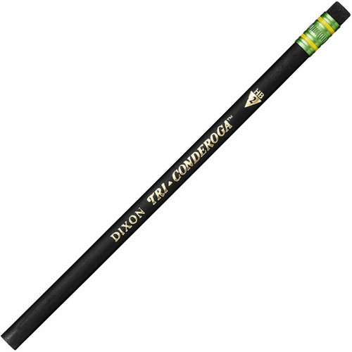 Ticonderoga Tri-Conderoga Wood-Cased Pencils with Sharpener - 2HB Lead - Black Barrel - 1 Dozen (DIX22500)