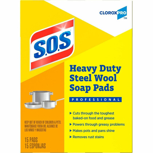 CloroxPro S.O.S Steel Wool Soap Pads - For Multi Surface - 4" Length x 5" Width - 15 / Box - (CLO88320CT)
