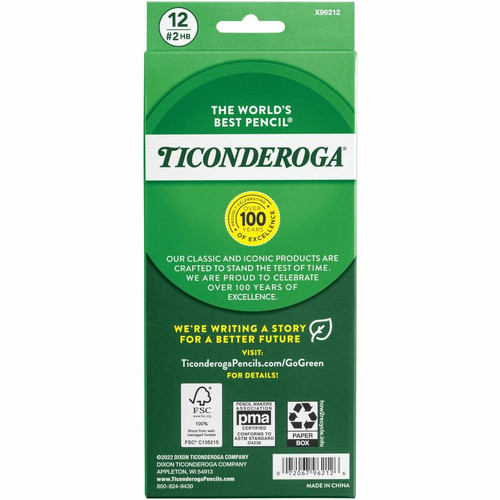 Ticonderoga EnviroStik No. 2 Pencils - #2 Lead - Black Lead - Wood Barrel - 1 Dozen (DIX96212)
