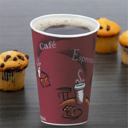 Solo 12 oz Bistro Design Hot Cups - 300 / Carton - Maroon - Poly Paper - Hot Drink, Coffee, Tea, (SCCOF12BI0041)