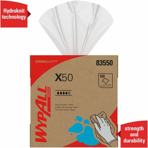 Wypall GeneralClean X50 Cleaning Cloths - Pop-Up Box - For Glass - 12.50" Length x 8.34" Width - / (KCC83550)