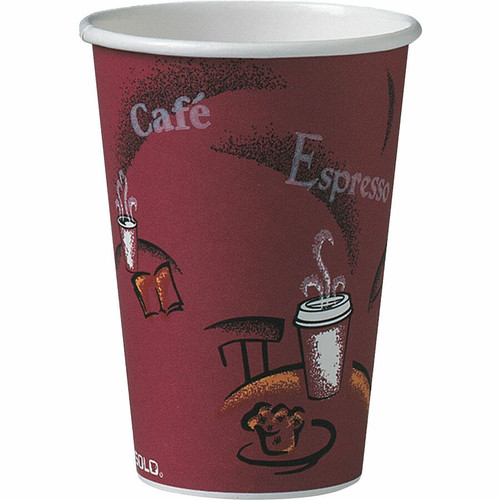 Solo 16 oz Bistro Design Hot Cups - 300 / Carton - Maroon - Poly Paper - Hot Drink, Coffee, Tea, (SCCOF16BI0041)