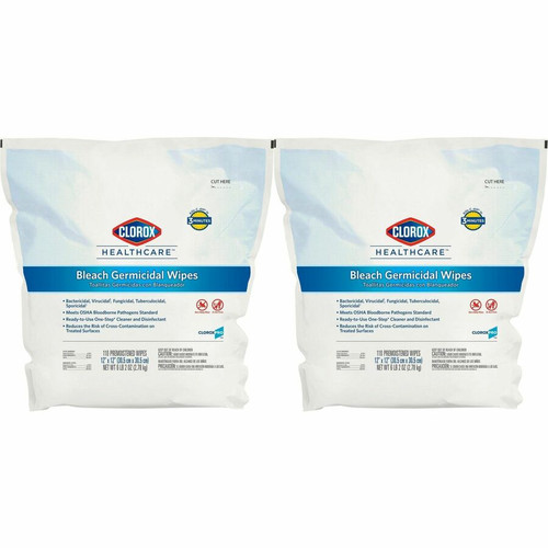 Clorox Healthcare Bleach Germicidal Wipes Refill - For Healthcare - Ready-To-Use - 12" Length x 12" (CLO30359CT)