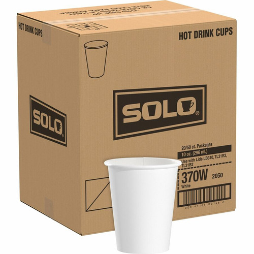 Solo 10 oz Paper Hot Cups - 50.0 / Bag - 20 / Carton - White - Paper - Hot Drink, Cold Drink, (SCC370W2050)