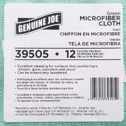 Genuine Joe General Purpose Microfiber Cloth - For General Purpose - 16" Length x 16" Width - 12.0 (GJO39505CT)