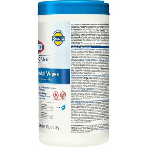 Clorox Healthcare Bleach Germicidal Wipes - Ready-To-Use - 9" Length x 6.75" Width - 70 / Canister (CLO35309CT)