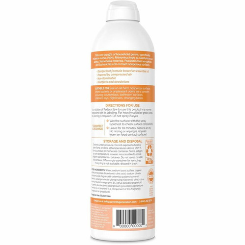 Seventh Generation Disinfectant Cleaner - For Day Care - 13.9 fl oz (0.4 quart) - Fresh Citrus & - (SEV22980)