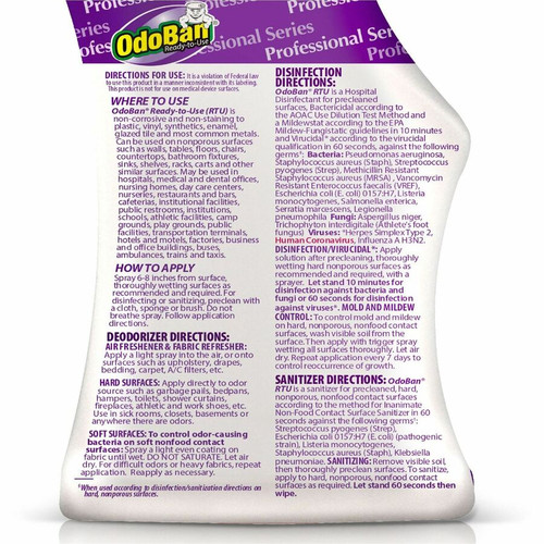 OdoBan Lavender Deodorizer Disinfectant Spray - Ready-To-Use - 32 fl oz (1 quart) - Lavender Scent (ODO910162QC12CT)