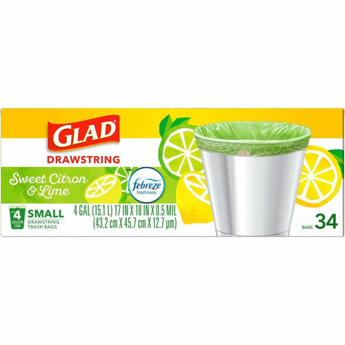 Glad Small Kitchen Drawstring Trash Bags - Febreze Sweet Citron & Lime - 4 gal Capacity - Closure - (CLO79120)