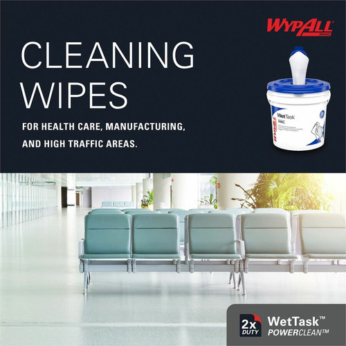 Wypall PowerClean WetTask Wipers for Disinfectants, Sanitizers & Solvents - 9" Length x 5.75" Width (KCC53850)