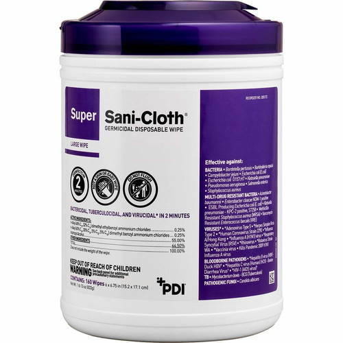 PDI Super Sani-Cloth Germicidal Disposable Wipe - 6.75" Length x 6" Width - 160 / Can - 12 / Carton (PDIQ55172CT)