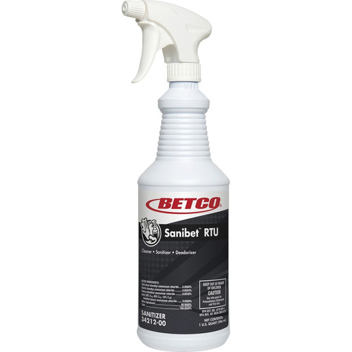 Betco Sanibet RTU Cleaner - Ready-To-Use Spray - 32 fl oz (1 quart) - 12 / Carton - Yellow (BET3421200CT)