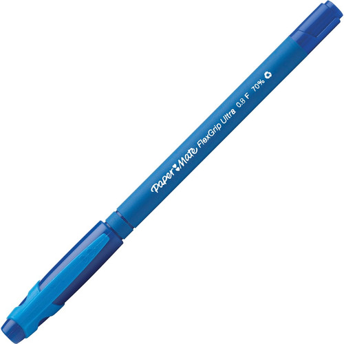 Paper Mate Flexgrip Ultra Recycled Pens - Fine Pen Point - Blue - Blue Rubber Barrel - 1 / Box (PAP9660131)