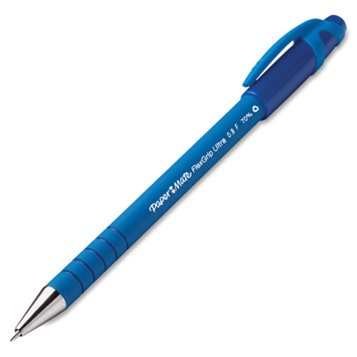 Paper Mate Flexgrip Ultra Recycled Pens - Fine Pen Point - Blue - Blue Rubber Barrel - 1 / Box (PAP9660131)