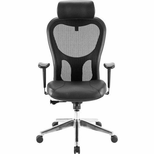 Lorell Elevate Mesh High-Back Executive Office Chair - Black Leather Seat - Aluminum Frame - 5-star (LLR85035)