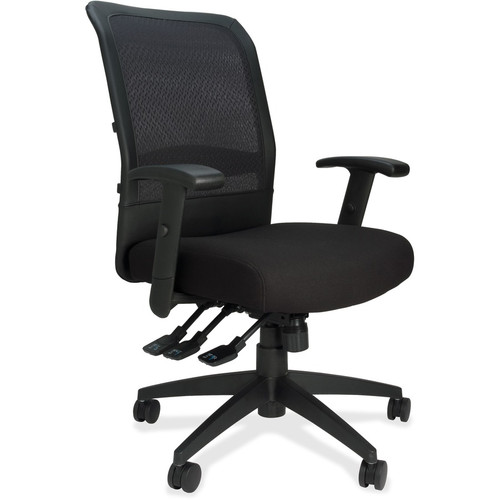 Lorell Executive High-Back Mesh Multifunction Office Chair - Black Fabric Seat - Black Back - Steel (LLR62105)