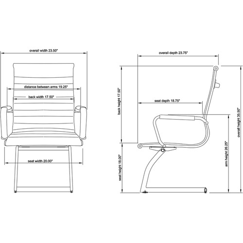 Lorell Modern Guest Chairs - Leather Seat - Leather Back - Mid Back - Cantilever Sled Base - Black (LLR59539)