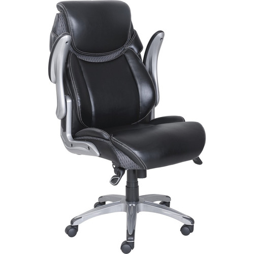 Lorell Wellness by Design Mesh Executive Office Chair - Black Bonded Leather Seat - Black Bonded - (LLR47921)