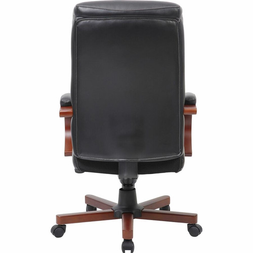 Lorell Executive High-Back Wood Finish Office Chair - Black Bonded Leather Seat - Black Bonded Back (LLR69532)