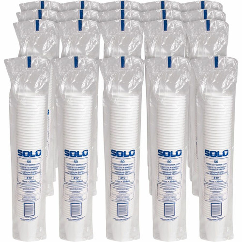 Solo 12 oz Disposable Hot Cups - 50.0 / Bag - 20 / Pack - White - Paper - Hot Drink, Coffee, Tea, (SCC412WN2050)