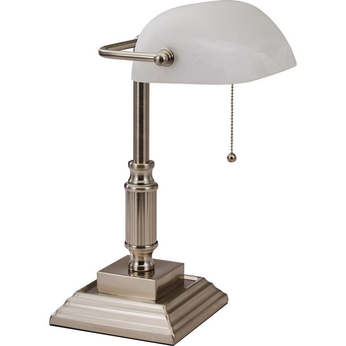 Lorell Classic Banker's Lamp - 15" Height - 6.5" Width - 10 W LED Bulb - Brushed Nickel - Desk - - (LLR99955)