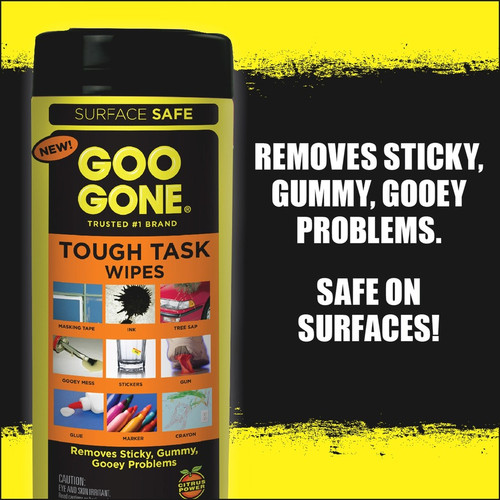 Goo Gone Tough Task Wipes - 24 / Canister - 4 / Carton - Disposable, Non-abrasive - White (WMN2000CT)