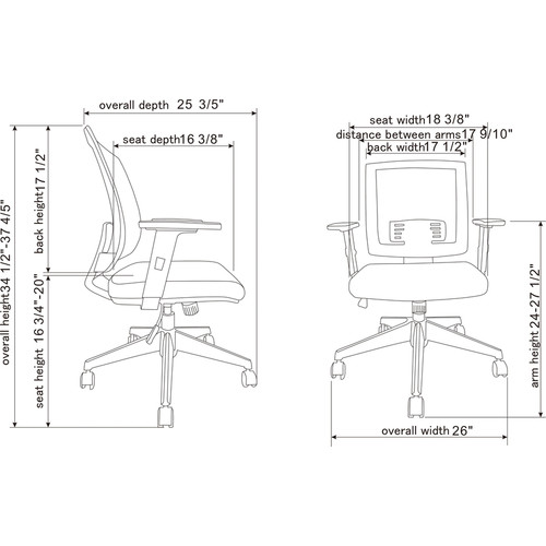 Lorell SOHO Mesh Mid-back Task Chair - Black Fabric Seat - Black Mesh Back - Mid Back - 5-star Base (LLR41842)