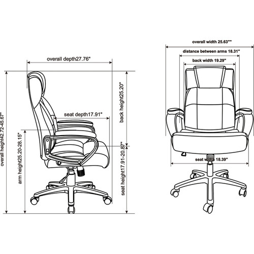 Lorell High-back Executive Chair - Black Bonded Leather Seat - Black Bonded Leather Back - High - - (LLR41844)