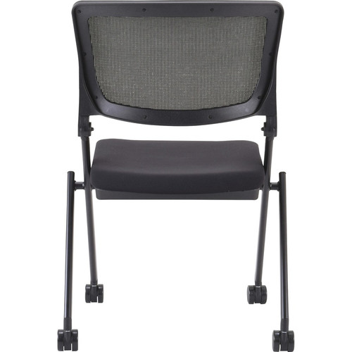 Lorell Mobile Mesh Back Nesting Chairs - Black Fabric Seat - Metal Frame - 2 / Carton (LLR41846)