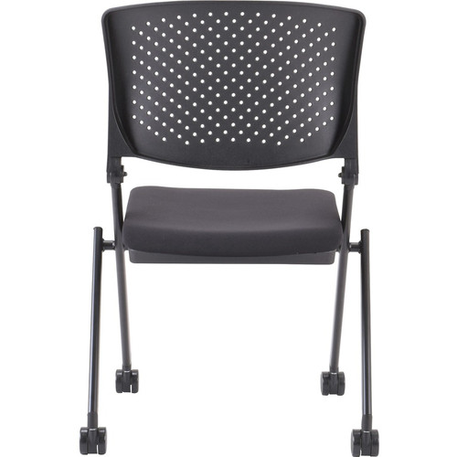Lorell Upholstered Foldable Nesting Chairs - Black Fabric Seat - Black Plastic Back - Metal Frame - (LLR41848)