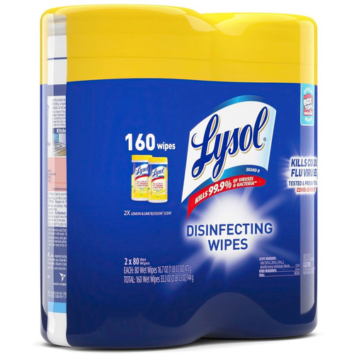 Lysol Disinfecting Wipes - Lemon Lime Scent - 80 / Canister - 6 / Carton - Pre-moistened, - White (RAC80296CT)